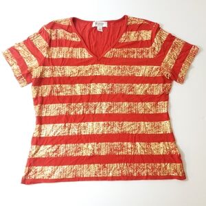 St John Collection Striped V Neck Top